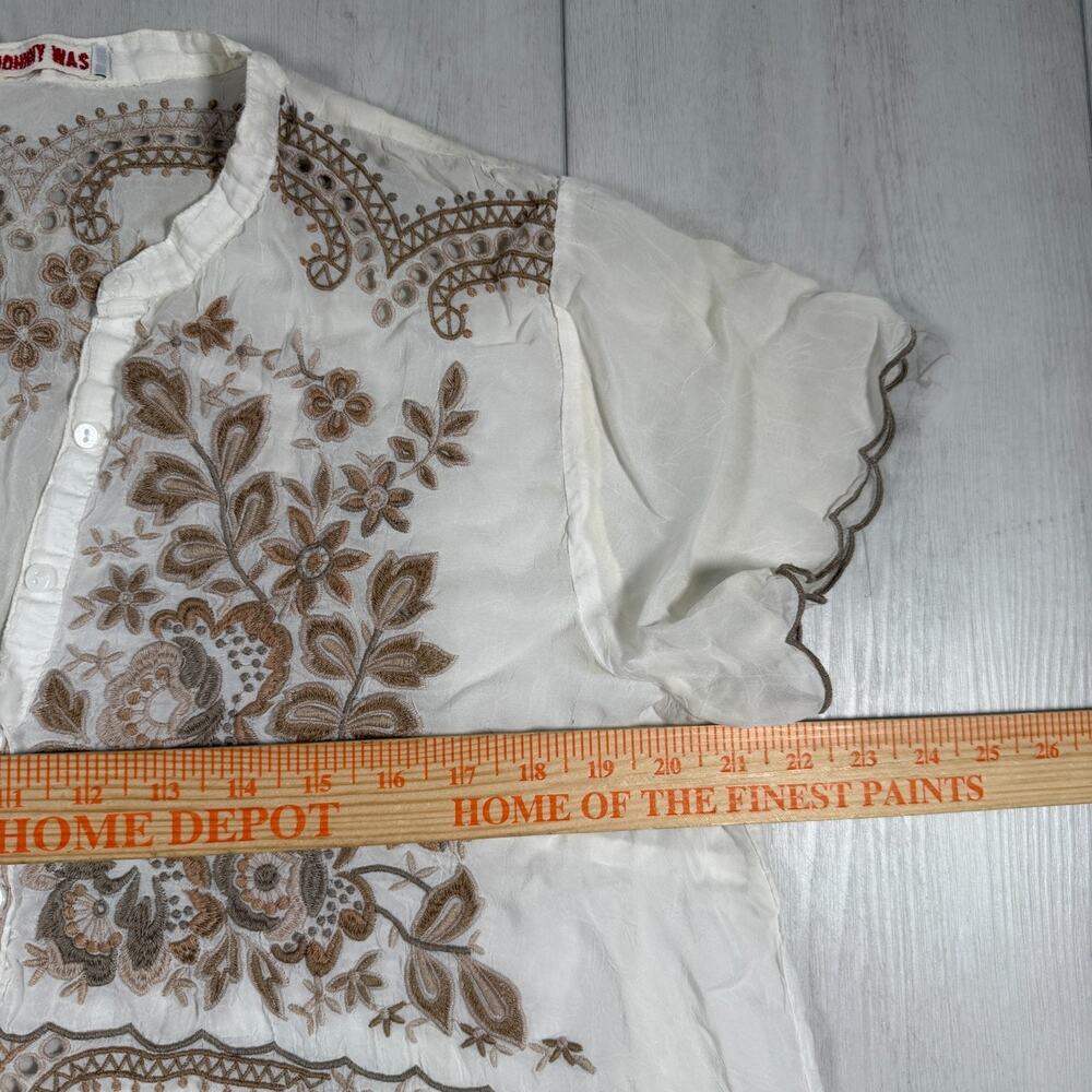 Johnny Was Tunic Blouse Womens Large White Lace Embroidered Sheer Boho Top - Picture 15 of 16